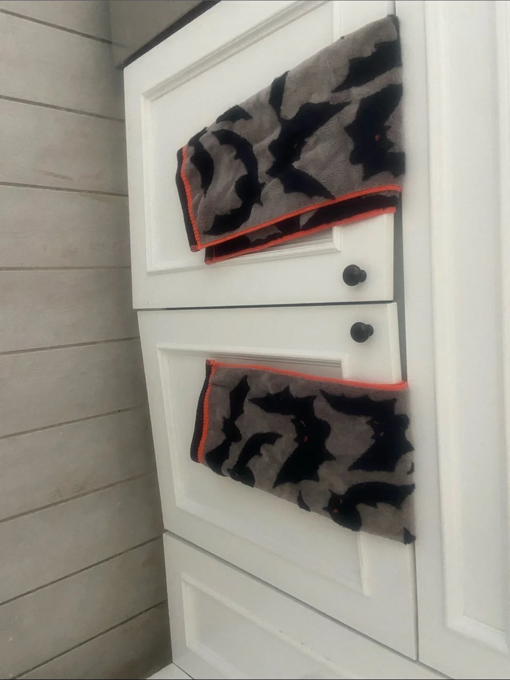 Bat Print Dish Towels- Black and Gray with Orange Trim
